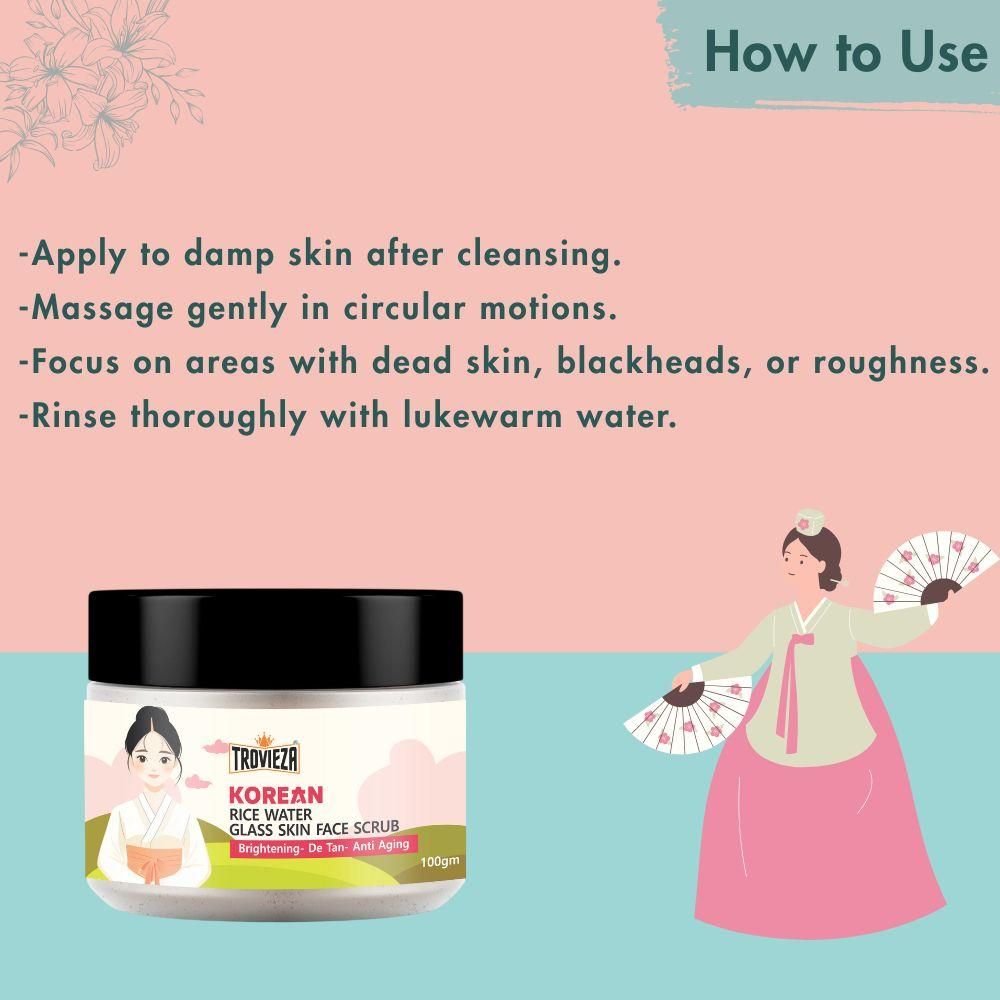 Trovieza Korean Rice Water Glass Skin Face Scrub – 100gm | Natural Exfoliating Scrub for Radiant, Smooth Skin