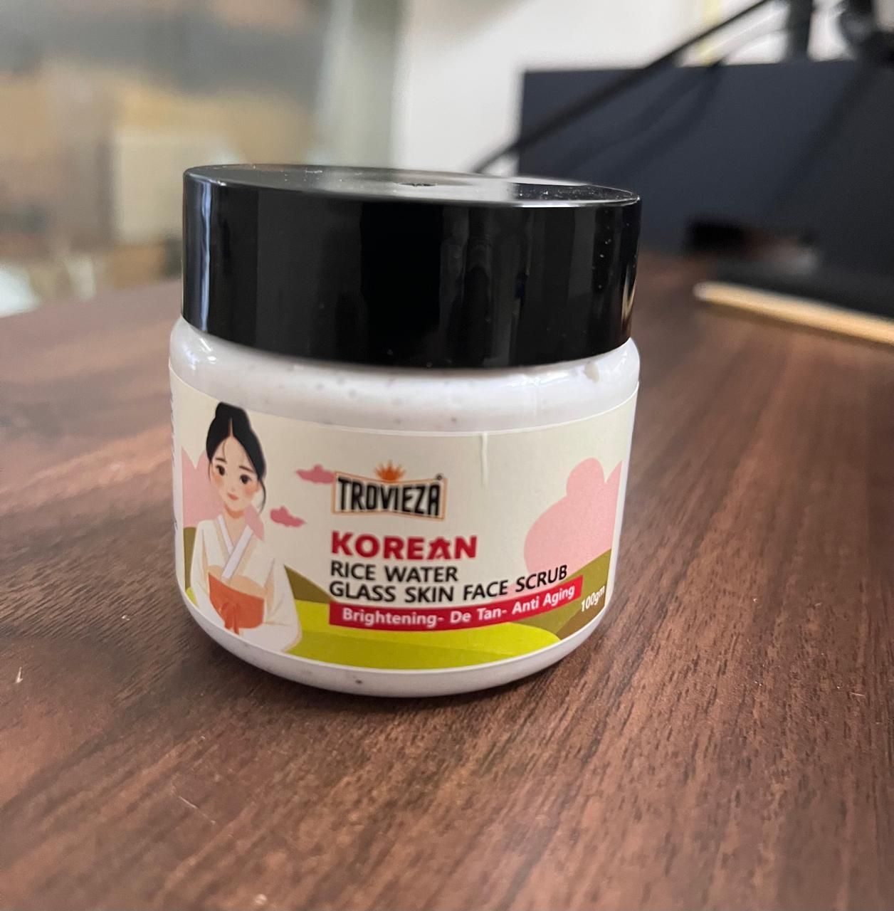 Trovieza Korean Rice Water Glass Skin Face Scrub – 100gm | Natural Exfoliating Scrub for Radiant, Smooth Skin