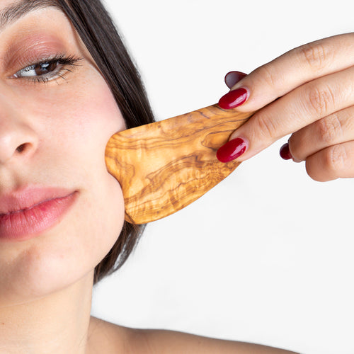 Hand-Carved Olive Wood Heart Gua Sha – Natural Facial Massage Tool for Glow & Lift