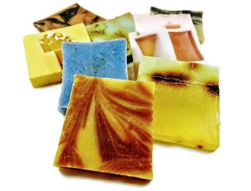 “Handmade Vegan Soap Sampler – 6–8 Assorted Loaf Ends, 10 oz Grab Bag, Gift-Ready”