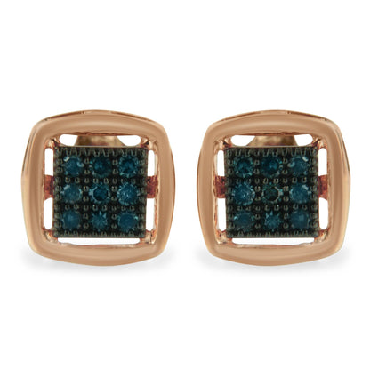 Rose Plated Sterling Silver Rose Cut Treated Diamond Stud Earring (0.25 cttw, Blue Color, I2-I3 Clarity)-0