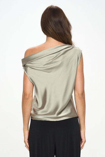 Dropped Shoulder Long Sleeve Satin Top