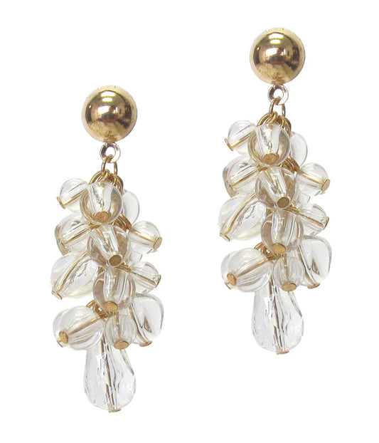 MULTI LUCITE ICE BEAD DANGLE DROP EARRING - NUDE FASHION TREND-0